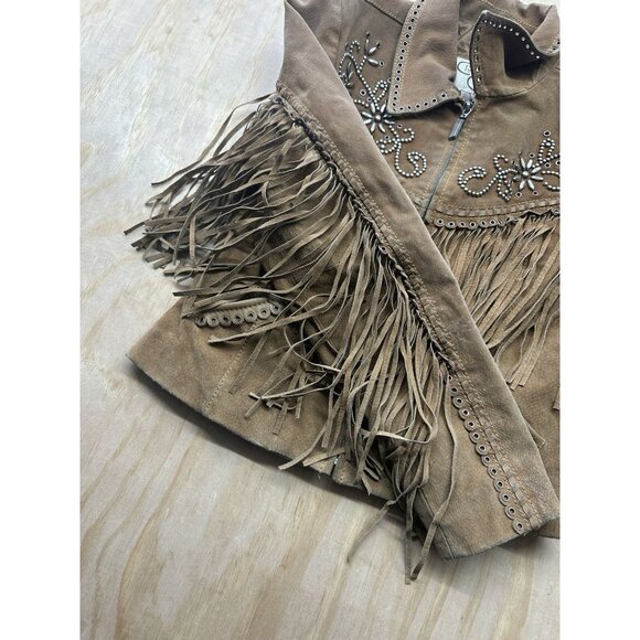 Cripple Creek Black Fringe Leather Suede Western Studded Women's Jacket Rodeo S - Picture 6 of 12